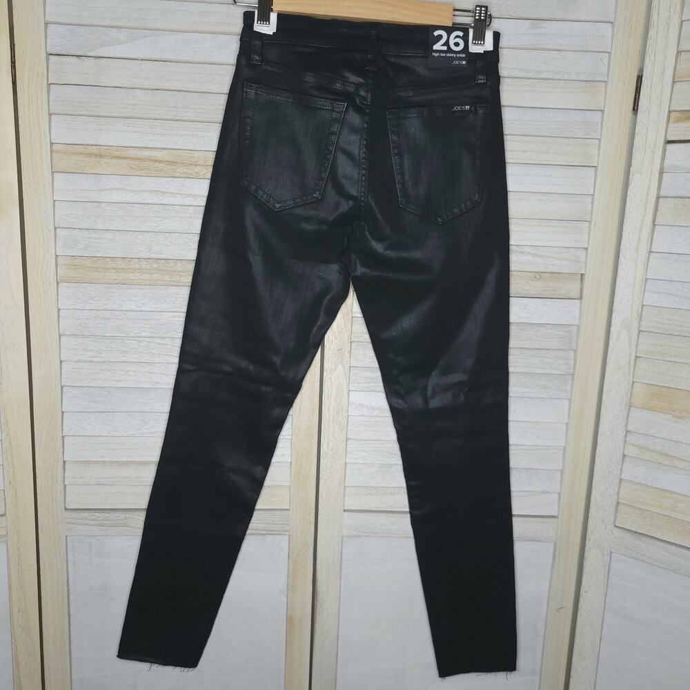 NWT JOE’s Black Coated High Rise Skinny Ankle Jeans Sz 26 Raw Hem 2 Womens